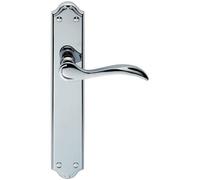 PAIR Curved Handle on Long Latch Backplate 245 x 45mm Polished Chrome