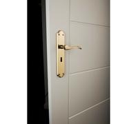 PAIR Curved Handle on Long Lock Backplate 245 x 45mm Polished Chrome