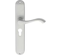 PAIR Curved Handle on Long Slim Euro Lock Backplate 241 x 40mm Satin Chrome