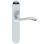 PAIR Curved Handle on Long Slim Latch Backplate 241 x 40mm Satin Chrome