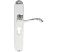 PAIR Curved Lever on Long Slim Euro Lock Backplate 241 x 40mm Polished Chrome