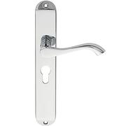 PAIR Curved Lever on Long Slim Euro Lock Backplate 241 x 40mm Polished Chrome