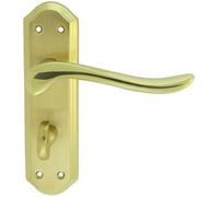 PAIR Curved Lever on Sculpted Bathroom Backplate 180 x 48mm Satin/Polished Brass