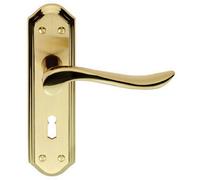 PAIR Curved Lever on Sculpted Edge Backplate 180 x 48mm Satin/Polished Brass
