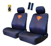 Pair DC Comic Superman Logo Car Seat Covers Shoulder Pads Set Bundle with Air Freshener