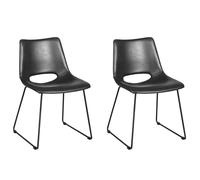 Pair Of Faux Leather Black Dining Chairs With Black Metal Frame Legs FWStyle Black One Size