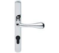 PAIR Flared Lever on Narrow Euro Lock Backplate 208 x 26mm Polished Chrome