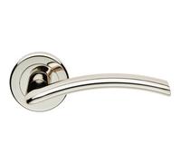 Pair Flat Arched Style Handle On Round Rose Concealed Fix Polished Nickel