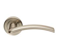 Pair Flat Arched Style Handle On Round Rose Concealed Fix Satin Nickel
