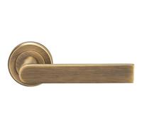 PAIR Flat Rectangular Bar Handle on Round Rose Concealed Fix Antique Brass