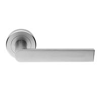 Pair Flat Rectangular Bar Handle on Round Rose - Concealed Fix - Satin Chrome | Door Handle Lever on Screwless Rose - Internal Door Hardware - Screws, Fixings and Spindle Included