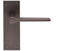 PAIR Flat Straight Handle on Slim Latch Backplate 150 x 50mm Matt Bronze