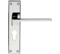 PAIR Flat Straight Lever on Euro Backplate Handle 180 x 40mm Polished Chrome