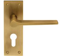 PAIR Flat Straight Lever on Slim Euro Lock Backplate 150 x 50mm Antique Brass