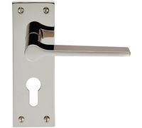 Pair Flat Straight Lever On Slim Euro Lock Backplate 150 X 50mm Polished Nickel