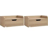 HOMCOM Floating Nightstands Set of 2, Wall Mounted Bedside Table with Storage Drawer for Bedroom, Natural