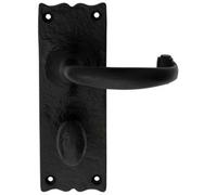 PAIR Forged Curved Lever Handle on Bathroom Backplate 155 x 54mm Black Antique