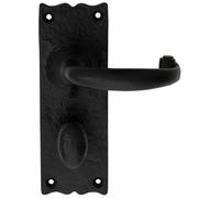 PAIR Forged Curved Lever Handle on Bathroom Backplate 155 x 54mm Black Antique