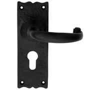PAIR Forged Curved Lever Handle on Euro Lock Backplate 155 x 54mm Black Antique Loops Black One Size