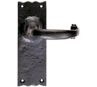 PAIR Forged Curved Lever Handle on Latch Backplate 155 x 54mm Black Antique