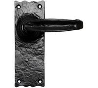 PAIR Forged Straight Lever Handle on Latch Backplate 155 x 55mm Black Antique