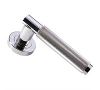 PAIR Knurled Grip Round Bar Lever on Round Rose Concealed Fix Polished Nickel