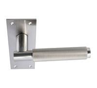 PAIR Knurled Round Handle on Slim Bathroom Backplate 150 x 50mm Satin Nickel