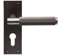 PAIR Knurled Round Handle on Slim Euro Lock Backplate 150 x 50mm Matt Bronze Loops Multi One Size