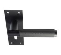 PAIR Knurled Round Handle on Slim Lock Backplate 150 x 50mm Matt Black Loops Black One Size