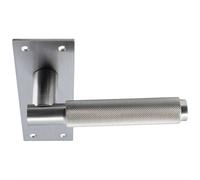 PAIR Knurled Round Handle on Slim Lock Backplate 150 x 50mm Satin Nickel