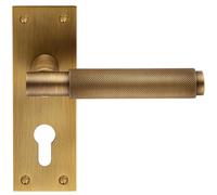 Pair Knurled Round Lever on Slim Euro Lock Backplate - 150 x 50mm- Antique Brass | Designer Lever on Backplate Door Handle - Internal Door Hardware - Lock, Euro, Oval and Latch Options Available