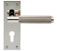 Loops PAIR Knurled Round Lever on Slim Euro Lock Backplate 150 x 50mm Polished Nickel in Metallics Loops Metallics
