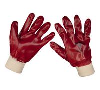 Pair - Large General Purpose Pvc Gloves - Knitted Wrists - Waterproof Protection
