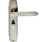 Pair Line Detailed Handle On Bathroom Backplate 205 X 45mm Satin Nickel