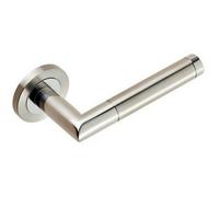 PAIR Mitred Round Bar Lever Ringed Design Conceled Fix Polished Satin Steel