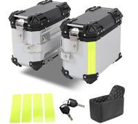 Pair Motorcycle Side Case 38L Aluminium Alloy Motorbike Hard Sides Box Trunk Luggage Panniers With Security Lock For Helmet Luggage Universal Motorcycle Side Tool Box(Silver)