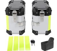 Pair Motorcycle Side Case Motorbike Hard Side Saddlebag Box Trunk Rear Storage Case 28L Aluminum Alloy Luggage Panniers With Security Lock For Helmet Luggage Include(Silver)