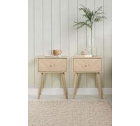 Pair Of 1 Drawer Oak Bedside Cabinet Birlea Herringford Chevron