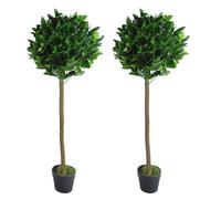 Pair of 120cm (4ft) Plain Stem Artificial Topiary Bay Laurel Ball Trees