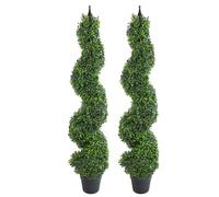 Pair of 120cm (4ft) Tall Artificial Boxwood Tower Trees Topiary Spiral Metal Top
