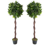Pair of 120cm (4ft) Twisted Stem Artificial Topiary Bay Laurel Ball Trees Leaf Green One Size