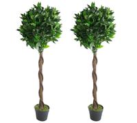 LeafDesign Artificial Topiary Trees Twisted Stem Bay Laurel Ball – Pair 120cm (4ft) Green