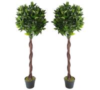 Pair of 120cm (4ft) Twisted Trunk Artificial Topiary Bay Laurel Ball Trees
