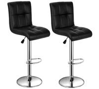 Gr8 Home Pair Of 2 Black Faux Leather Swivel Breakfast Bar Stool Chairs Chrome Gas Lift