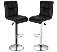 Gr8 Home Pair Of 2 Black Faux Leather Swivel Breakfast Bar Stool Chairs Chrome Gas Lift