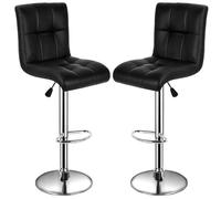 Pair Of 2 Black Faux Leather Swivel Breakfast Bar Stool Chairs Chrome Gas Lift Gr8 Home Black One Size