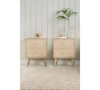 Pair Of 2 Drawer Oak Bedside Cabinet Birlea Herringford Chevron