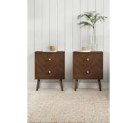 Pair Of 2 Drawer Walnut Bedside Cabinet Birlea Herringford Chevron