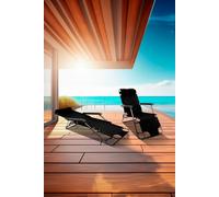 Pair of 2 In 1 Sun Lounger Outdoor Garden Chairs Zero Gravity Reclining Folding Set Neo Black One Size
