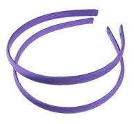 Pair of 2 Slim Thin 1cm Satin Covered Teens Girls Bridesmaid Basic Party Satin Plain DIY Alice Headband Hairband Head Hair Band Kids School Uniform (Purple, One Size)